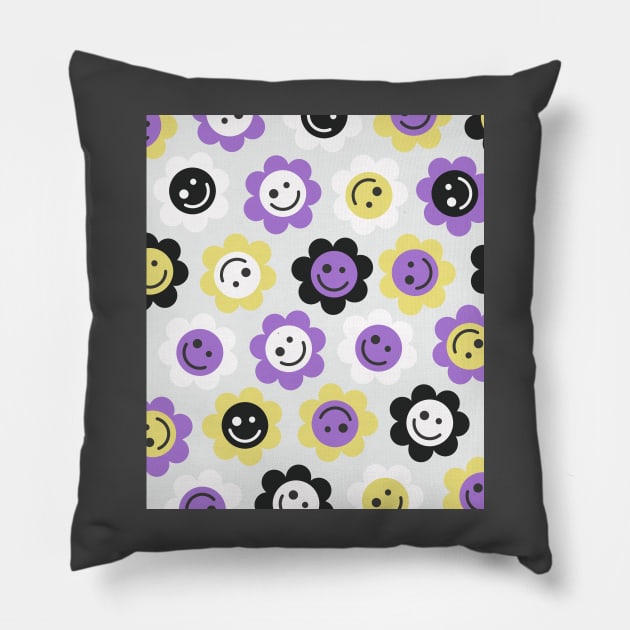 Nonbinary Flower Faces Pillow by gray-cat