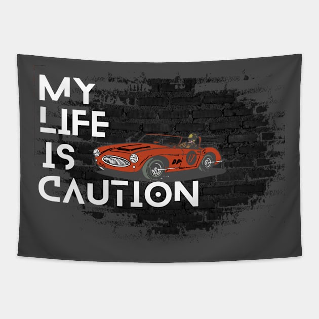 Vintage car on d wall with d quote Tapestry by TeeProDesigns