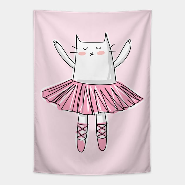 Pink Ballerina Cat Tapestry by HappyCatPrints