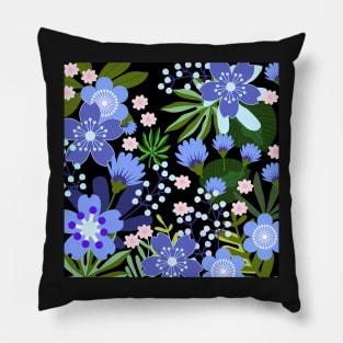 Forget-Me-Not Blooms_Black Background Pillow