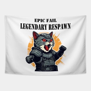 Epic Fail Legendary Respawn Cat Warrior Knight Gamer Gaming Tapestry