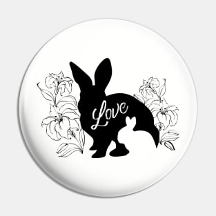 Mama Bunny Baby Bunny LOVE Lily Flowers - Black Pin
