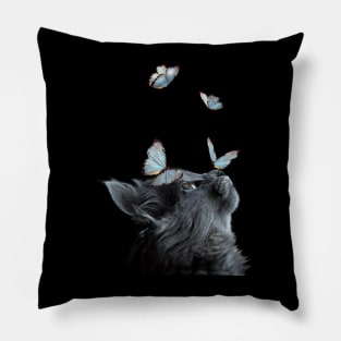 Cute Black Cat With Butterfly Cat adoption For Cat Lover Pillow