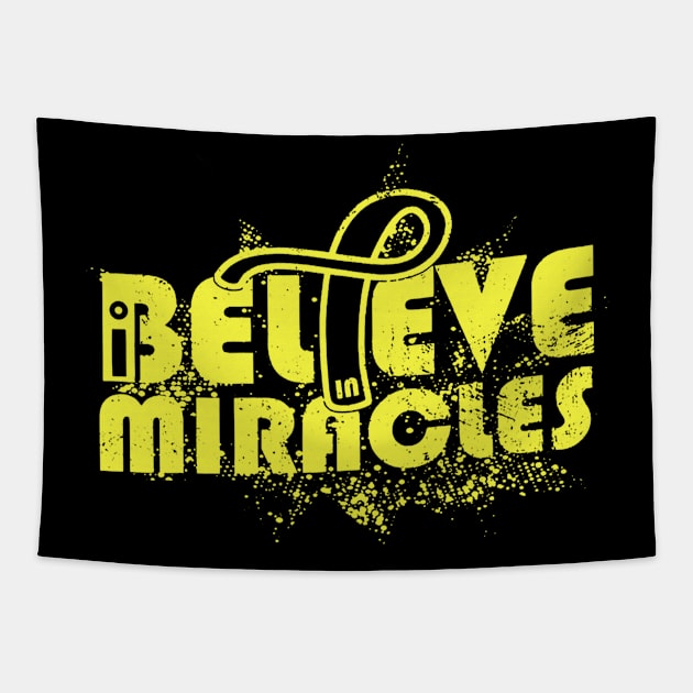 I Believe In Miracles Hydrocephalus Awareness Yellow Ribbon Warrior Support Survivor Tapestry by celsaclaudio506