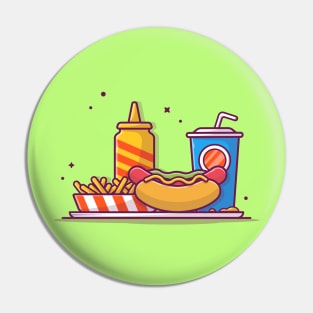 Hot Dog, French Fries, Soft Drink, And Mustard Cartoon Pin