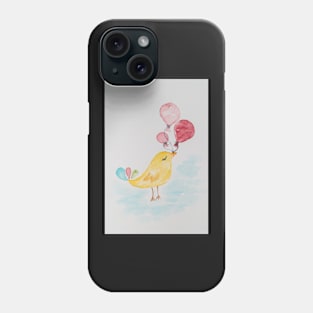 Little cute bird with balloons. Watercolor hand painted illustration for greeting card Phone Case