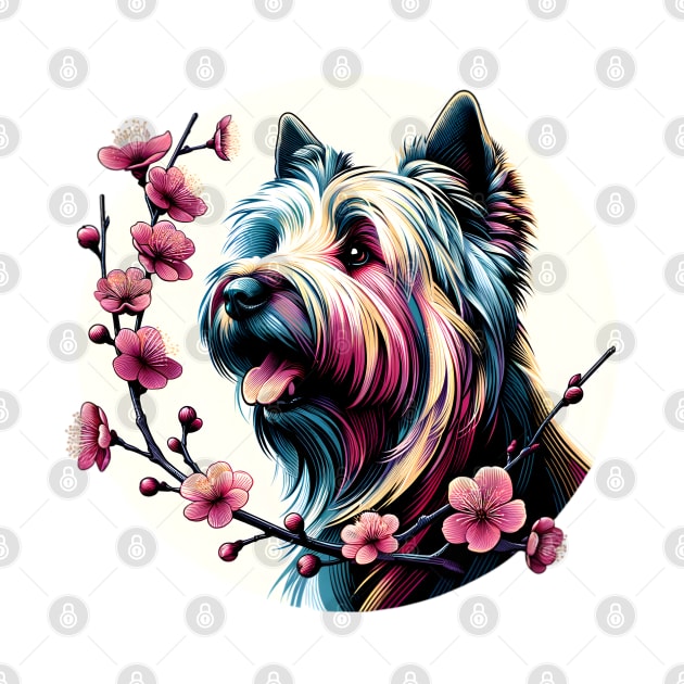 Skye Terrier Enjoys Spring Amidst Cherry Blossoms by ArtRUs