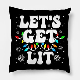 Let's Get Lit Funny Christmas Lights Xmas Pajamas Holiday Pillow