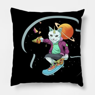 Space Unicorn Cat Pizza Lover - Skateboarding Pillow