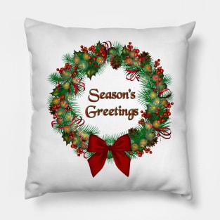 Vintage Style Wreath, SEASON'S GREETINGS In Center Pillow