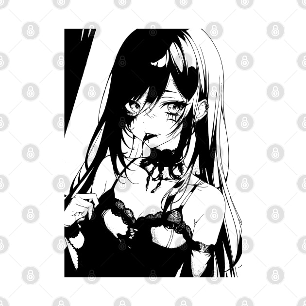 Black & White Long Haired Anime Girl by DeathAnarchy