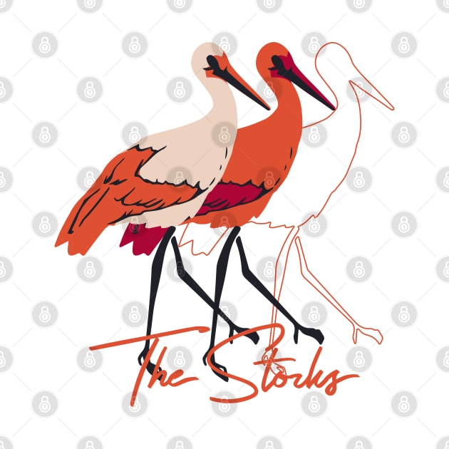 Red and White The Stork Birds by FlinArt