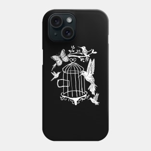 Hummingbird Flying From Cage, Butterfly, Hand Drawn Phone Case