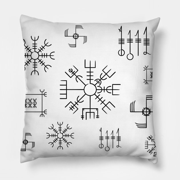 Icelandic Staves Pattern | Black & White Pillow by Time Nomads