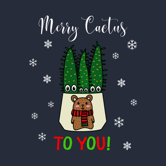 Merry Cactus To You - Eves Pin Cacti In Christmas Bear Pot by DreamCactus