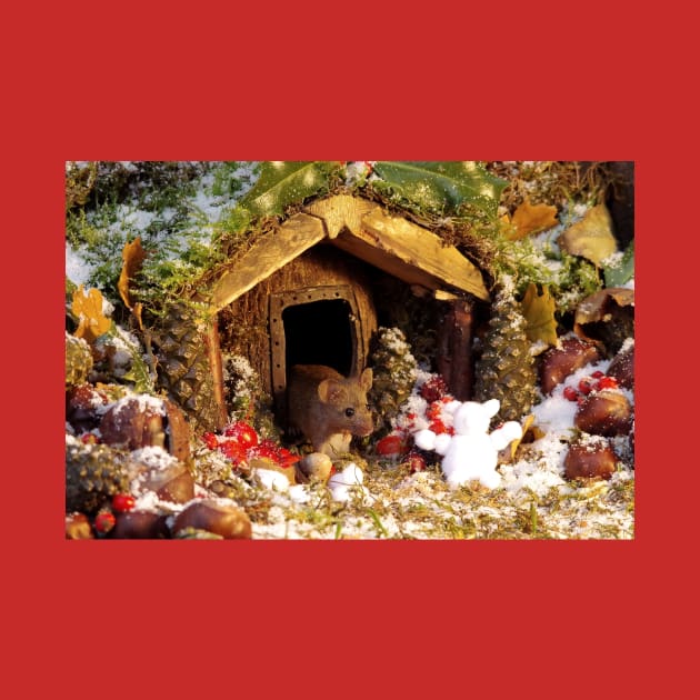 christmas George the mouse in a log pile house by Simon-dell