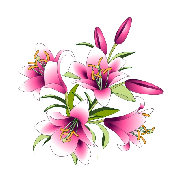 Beautiful bouquet of bright pink lilies by  ESHA-Studio