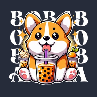 Cute Corgi Drinking Boba T-Shirt: Adorable Dog Tee for Boba Tea Lovers T-Shirt