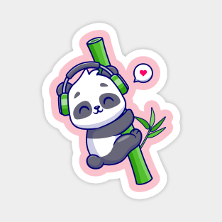 Cute Panda Hug Bamboo With Headphone Cartoon Magnet