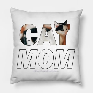 Cat mom - black and white cat oil painting word art Pillow