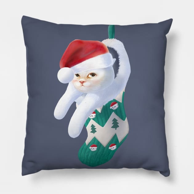 Kitten in Christmas Stocking Pillow by zkozkohi