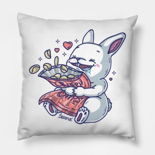 Cute bunny rabbit loving crispy potato chips Pillow