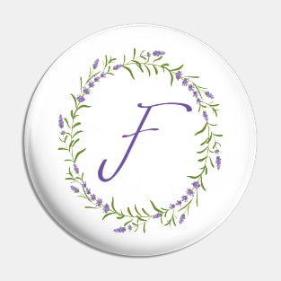 Lavender Wreath Monogram Letter F Pin