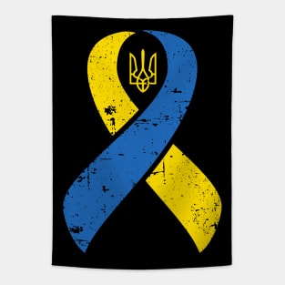 Ukraine Ribbon Ukrainian Pride Love and Unity Distressed Design Tapestry