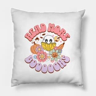 Cute and Spooky Halloween Inspired Funny Teacher Shirt "Read More Boooooks" T-Shirt Short Sleeve Tee Pillow