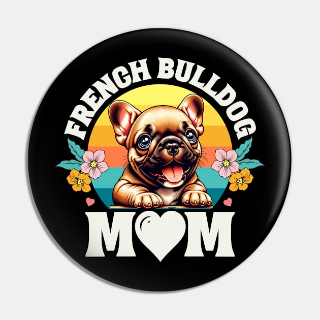 Colorful French Bulldog Mom Retro Sunset Dog Lover Mother's Day Pin by JJDezigns