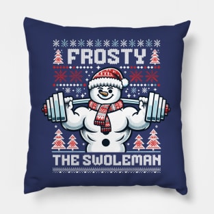 Frosty The Swoleman - Ugly Sweater Snowman Pun Fitness Humor Pillow