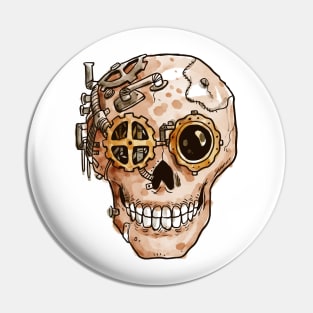 Steampunk cranium hand drawn Pin