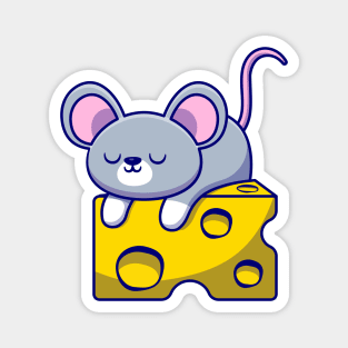 Cute Mouse Sleeping On The Cheese Magnet