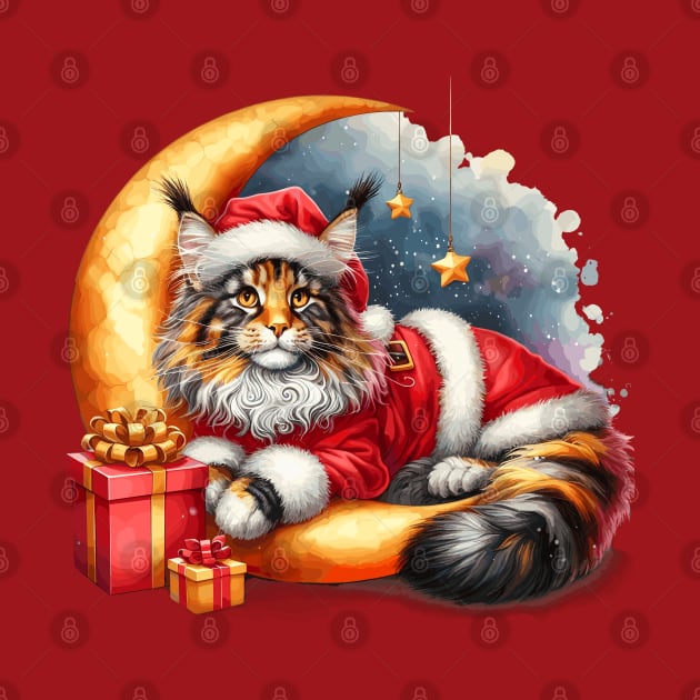 Maine Coon Cat On The Moon Christmas by Graceful Designs