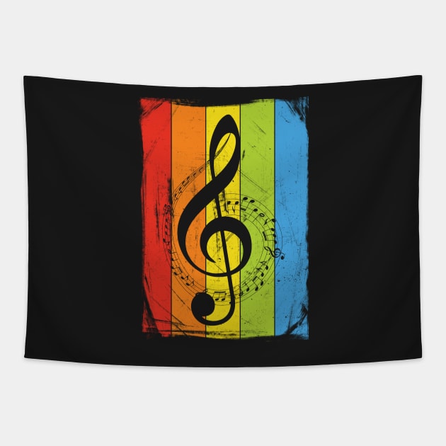 Rainbow Musical Treble Clef Distressed Tapestry by fizzyllama