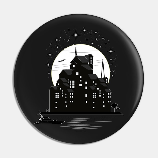 Black buildings moonlight and sparkling stars Pin by TheMegaStore