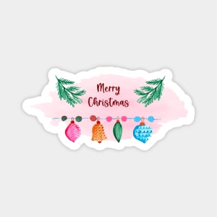 Merry Christmas Watercolor design - Colorful Baubles, Ornaments, Decoration Magnet