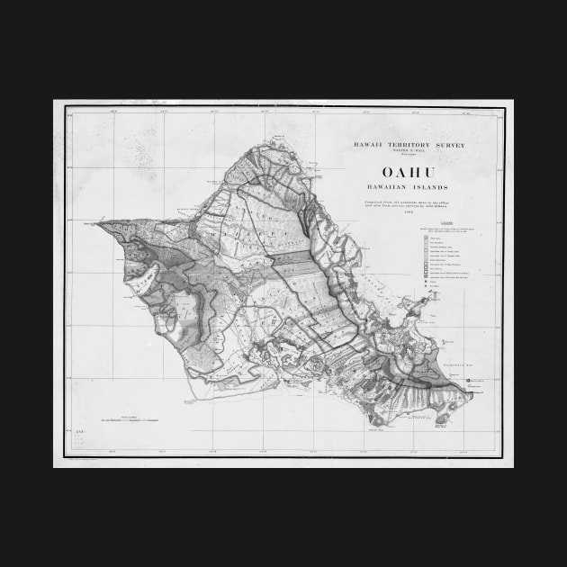 1900s Historical Oahu Map in Black and White by WayneOxfordPh