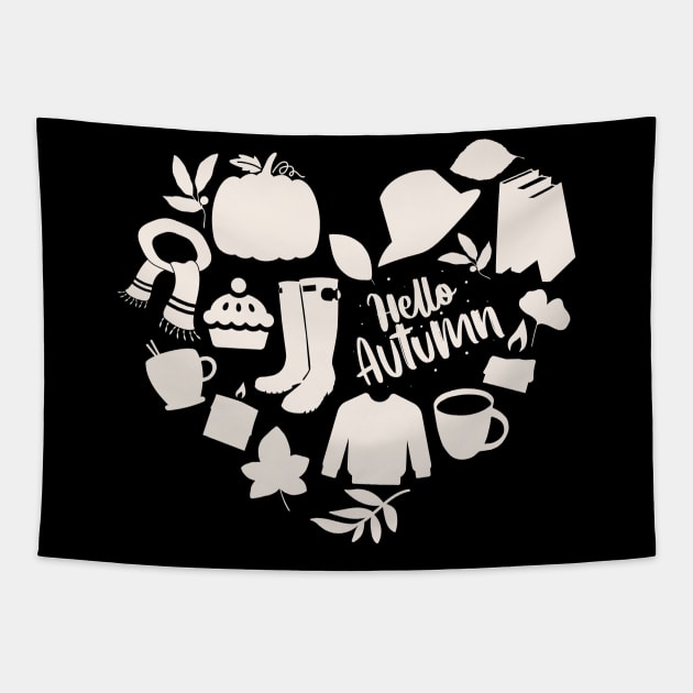 Cute October heart Autumn is my favorite season, love Fall pumpkin and halloween Tapestry by BoogieCreates