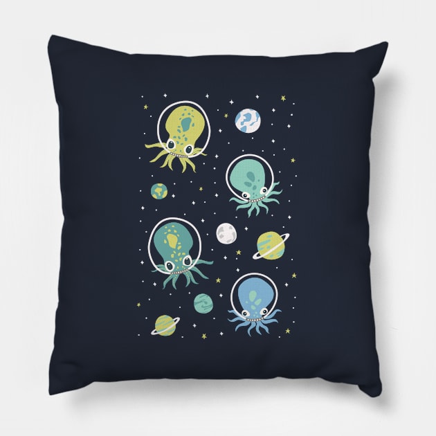 Squids in Space - Blue + Green Pillow by latheandquill