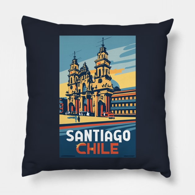 A Vintage Travel Art of Santiago - Chile Pillow by goodoldvintage