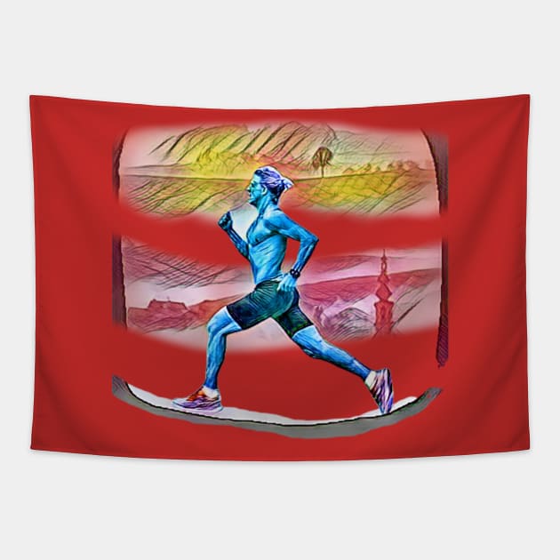 Blue Sprinter (love of running) Tapestry by PersianFMts