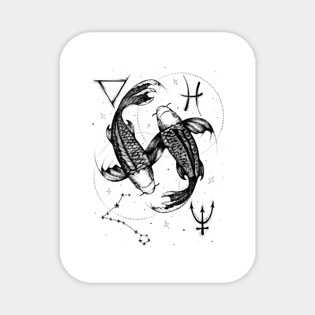 Pisces zodiac sign with symbols Magnet by EWART