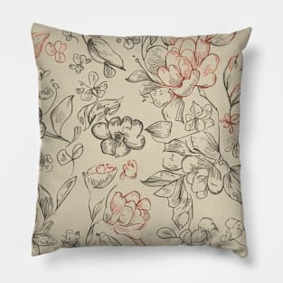 Floral Pattern Hand Drawn Sketch: Sketchpad Garden Whispers Pillow