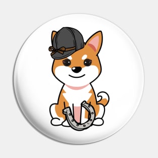 Funny orange dog is ready to ride a horse Pin