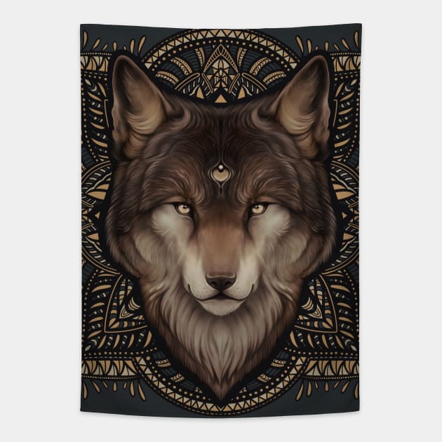 Wolf Mandala - Woke Wolf Tapestry by MonoMano