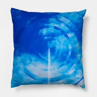 Plane Flying into the Blue Sky Glitch Art Pillow