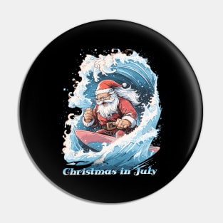 Ho-Ho-Hang Ten | "Christmas in July" Surfing Santa Tee Pin