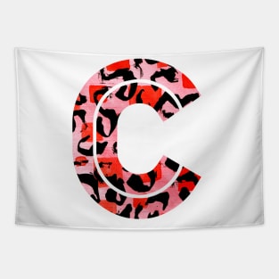 Abstract Letter C Watercolour Leopard Print Alphabet Red Tapestry