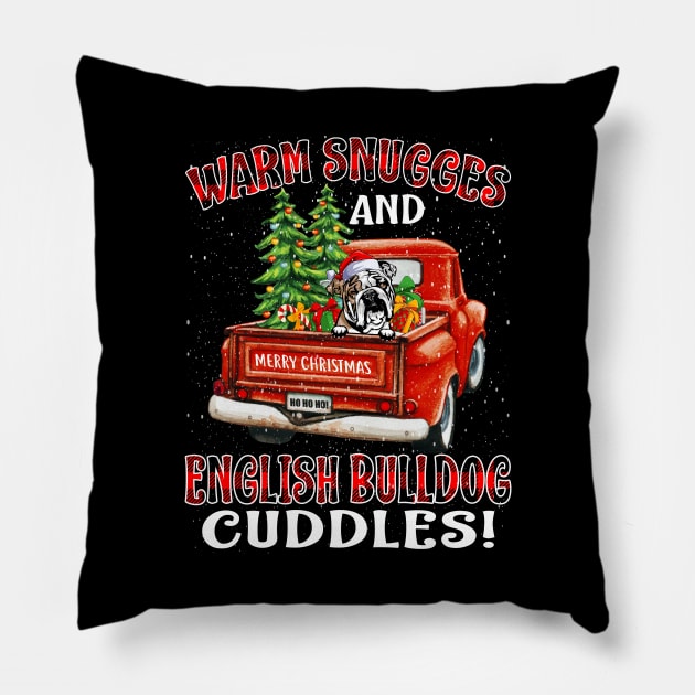 Warm Snuggles And English Bulldog Cuddles Ugly Christmas Sweater Pillow by intelus